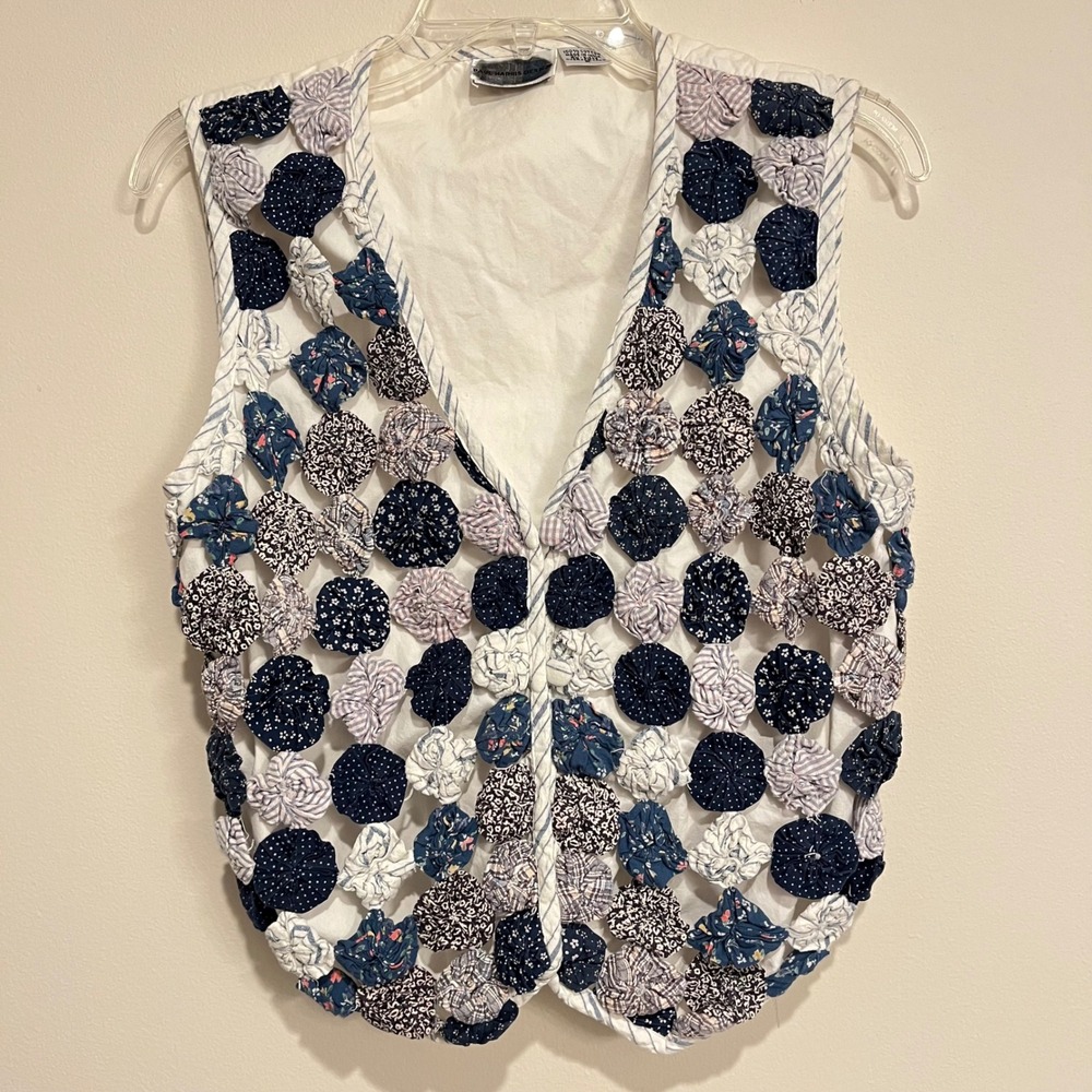 VTG Paul Harris Design Vest Quilted‎ Pinwheels Blue White Medium Artsy Whimsy